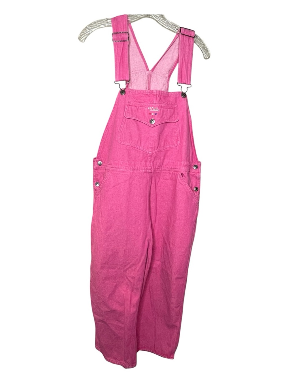 Walls Cowgirl Pink Women's Denim Ankle Overalls Sz L - Picture 2 of 6